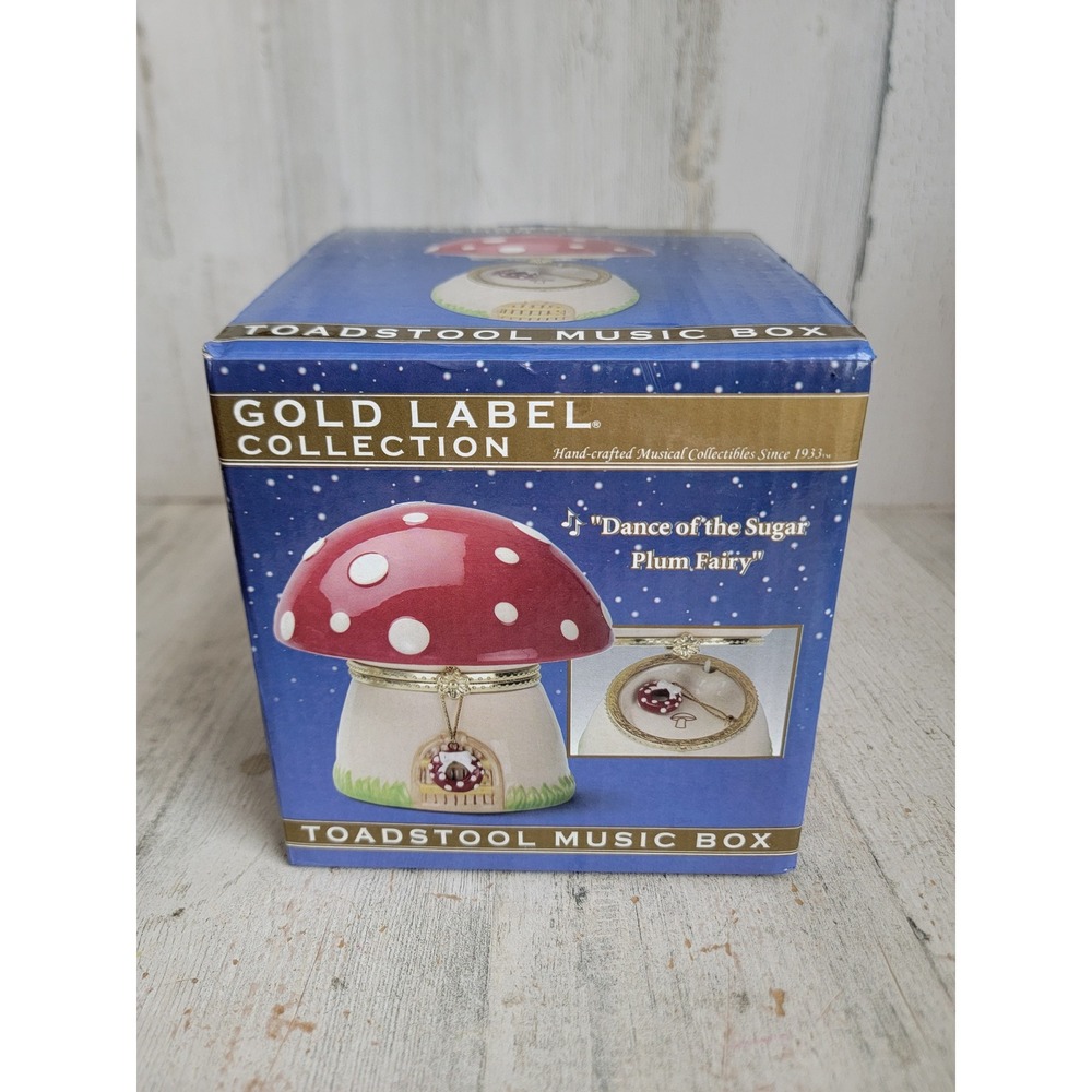 Gold label NEW toadstool mushroom music box Xmas plum fairy song vintage